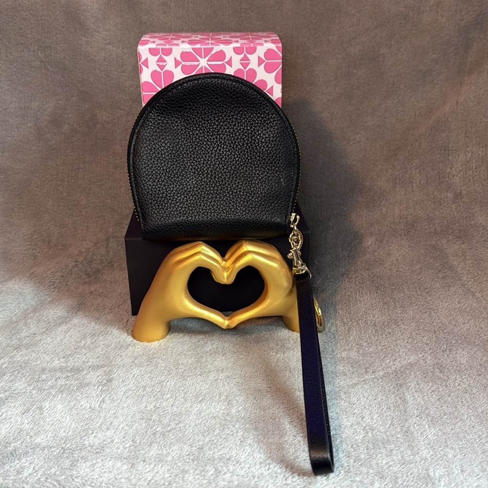 ♠️KATE SPADE♠️ Black Half Moon Wristlet with Keyring/EUC - Picture 7 of 9